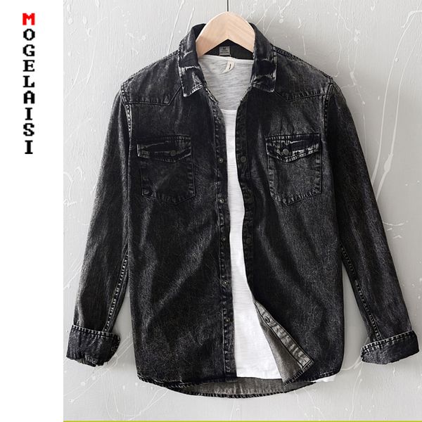 new spring men casual denim shirt 100% cotton long sleeve black retro man clothing asian size 3xl 5041, White;black
new spring men casual denim shirt 100% cotton long sleeve black retro man clothing asian size 3xl 5041, White;black