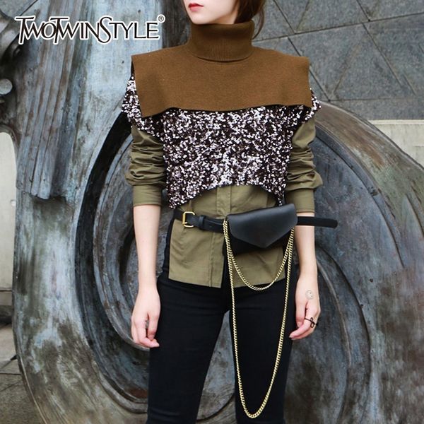 twotwinstyle three piece sweater set long sleeve side split shirt heavy sequins turtleneck knitted shawl female clothes, White;black
twotwinstyle three piece sweater set long sleeve side split shirt heavy sequins turtleneck knitted shawl female clothes, White;black