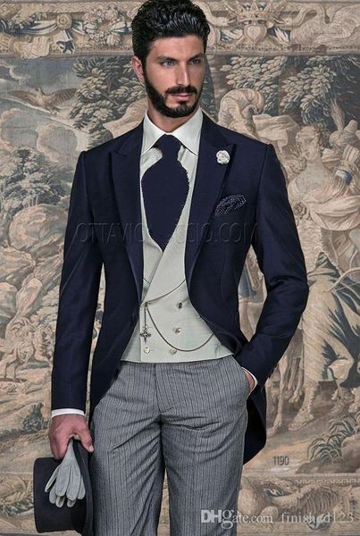 one button navy blue groom tuxedos peak lapel groomsmen mens wedding business prom suits (jacket+pants+vest+tie) no:1351, Black;gray
one button navy blue groom tuxedos peak lapel groomsmen mens wedding business prom suits (jacket+pants+vest+tie) no:1351, Black;gray