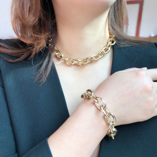 accessories simple punk short neck female exaggerated gold thick chain necklace bracelet combination set, Silver
accessories simple punk short neck female exaggerated gold thick chain necklace bracelet combination set, Silver