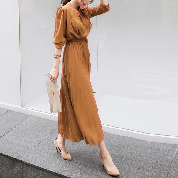 women dress vestidos casual solid v-neck dress long sleeve beam waist big swing pleated casual vestidos vestido dec 05, Black;gray
women dress vestidos casual solid v-neck dress long sleeve beam waist big swing pleated casual vestidos vestido dec 05, Black;gray