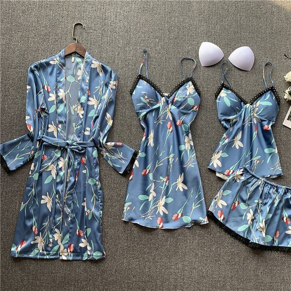 women pajamas sets flower print silk sleepwear 4 pcs nightwear pyjama lace sleep wear with chest pads homewear nightgown, Black;red
women pajamas sets flower print silk sleepwear 4 pcs nightwear pyjama lace sleep wear with chest pads homewear nightgown, Black;red