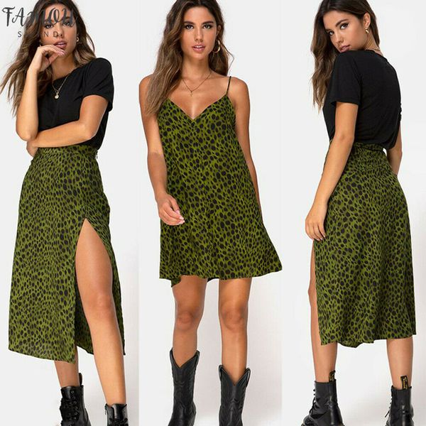 women leopard v neck button strap sleeveless green mini dress and high waist split party summer beach, Black;gray
women leopard v neck button strap sleeveless green mini dress and high waist split party summer beach, Black;gray