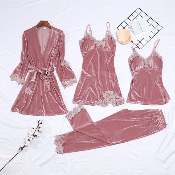 2019 4 pieces women velvet warm pajamas set lace sleepwear nightsuit autumn winter warm embroidery nightsuits, Black;red
2019 4 pieces women velvet warm pajamas set lace sleepwear nightsuit autumn winter warm embroidery nightsuits, Black;red