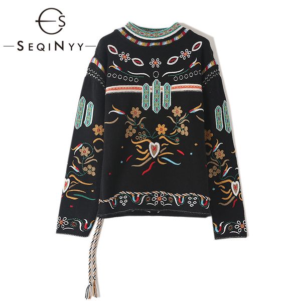 seqinyy sweater 2020 autumn winter new fashion design women vintage flower embroidered long sleeve black pullover, White;black
seqinyy sweater 2020 autumn winter new fashion design women vintage flower embroidered long sleeve black pullover, White;black