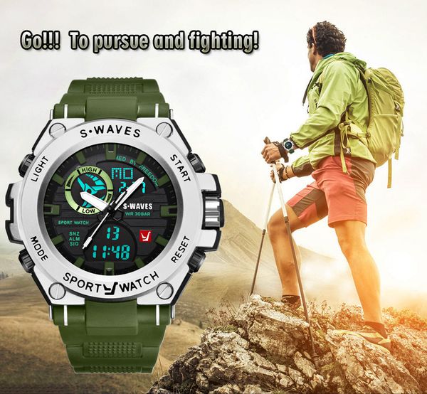 swves silver wave men's dual display electronic sports leisure watch 30m waterproof luminous multi-functional silicone watch strap, Slivery;brown
swves silver wave men's dual display electronic sports leisure watch 30m waterproof luminous multi-functional silicone watch strap, Slivery;brown
