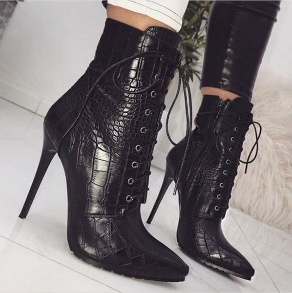 snakeskin grain ankle boots for women high heels fashion pointed toe ladies shoes new lace-up boots 2019, Black
snakeskin grain ankle boots for women high heels fashion pointed toe ladies shoes new lace-up boots 2019, Black