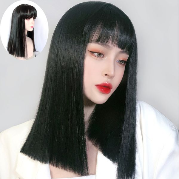 wig female mid-length ladies straight hair wig long net red clavicle temperament face repair full headgear, Black
wig female mid-length ladies straight hair wig long net red clavicle temperament face repair full headgear, Black