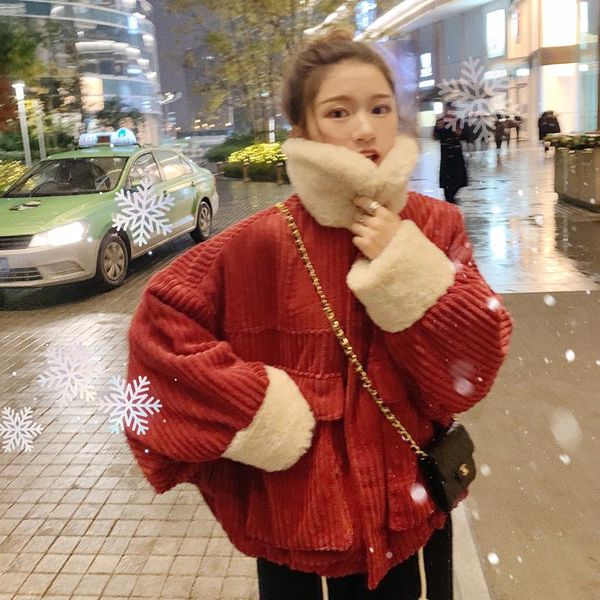 2020 wine red fur liner red corduroy imitation fur coat female thick loose retro jacket coat women, Black
2020 wine red fur liner red corduroy imitation fur coat female thick loose retro jacket coat women, Black