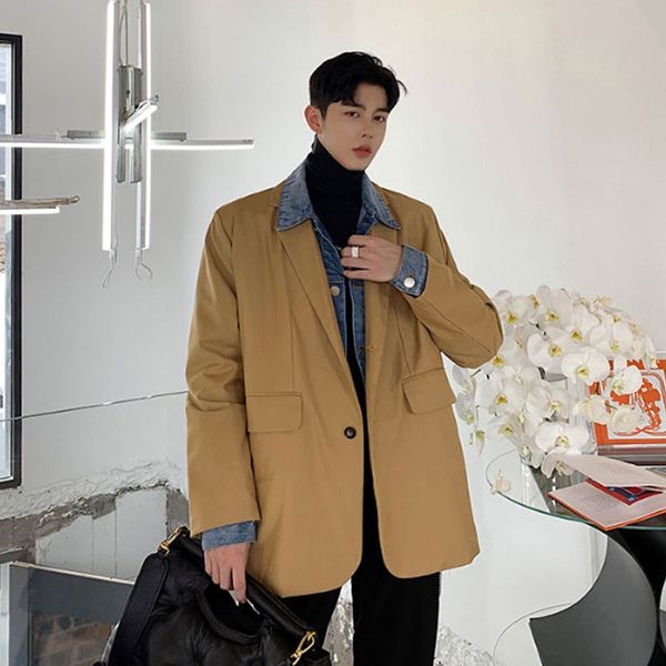 men denim splice loose casual blazer jacket male vintage streetwear hip hop fashion suit coat outerwear autumn winter clothes, White;black
men denim splice loose casual blazer jacket male vintage streetwear hip hop fashion suit coat outerwear autumn winter clothes, White;black