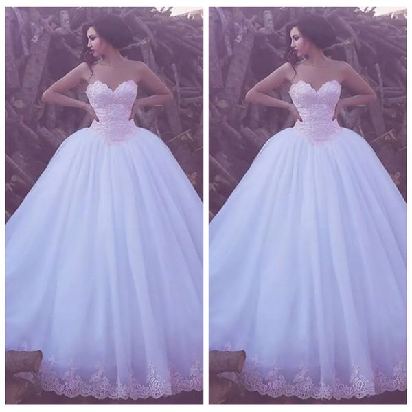 2019 sweetheart lace appliques a-line wedding dresses slim long bridal gowns simple garden vestidos de marriage plus size robe de mariee, White
2019 sweetheart lace appliques a-line wedding dresses slim long bridal gowns simple garden vestidos de marriage plus size robe de mariee, White