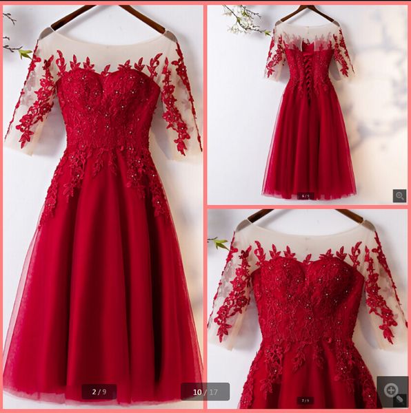2019 robe de soiree wine lace short a line prom dress beaded appliques hollow back corset half sleeve cocktail dress prom gowns, Black
2019 robe de soiree wine lace short a line prom dress beaded appliques hollow back corset half sleeve cocktail dress prom gowns, Black