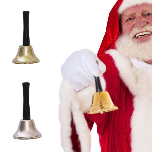 

1pc gold/silver christmas handbell school restaurant service l reception call service hand bells jingle ringtones xmas decor