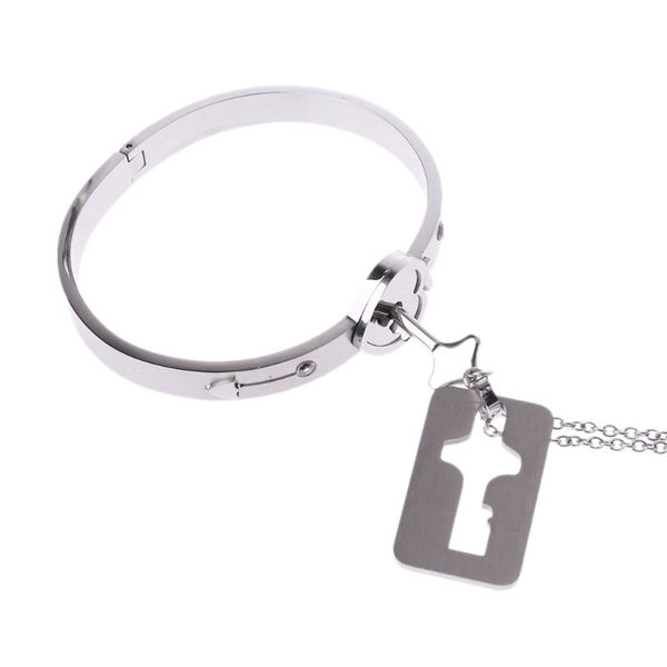 couple titanium steel lock bangle bracelet & key pendant necklace love sets gift 634c, Silver
couple titanium steel lock bangle bracelet & key pendant necklace love sets gift 634c, Silver