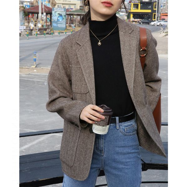 korean thick women retro woollen jacket 2020 spring new herringbone casual coat fashion harajuku janpanese female jacket clothes, White;black
korean thick women retro woollen jacket 2020 spring new herringbone casual coat fashion harajuku janpanese female jacket clothes, White;black