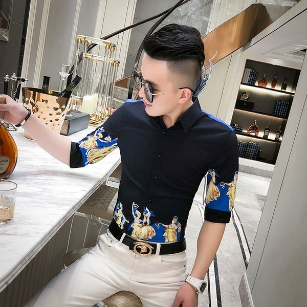 print black shirts for men fashions casual turn-down collar half sleeve clothes, White;black
print black shirts for men fashions casual turn-down collar half sleeve clothes, White;black