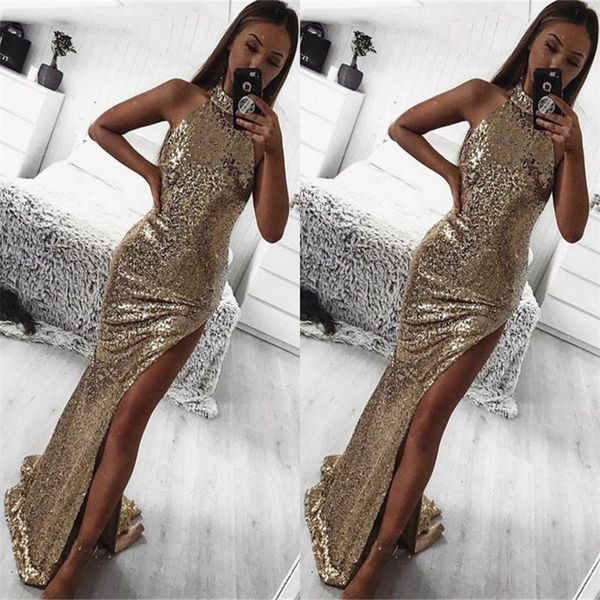 shinning sequins prom dresses high neck beads sequins high side split cocktail party dress floor length maid of the honor dress, Black
shinning sequins prom dresses high neck beads sequins high side split cocktail party dress floor length maid of the honor dress, Black