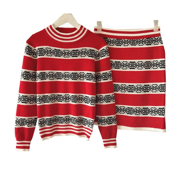 Designer Striped Pattern Womens Skirt Fashion Knitwear Two Piece Dress Europe and American Styles ladies Clothes
Designer Striped Pattern Womens Skirt Fashion Knitwear Two Piece Dress Europe and American Styles ladies Clothes