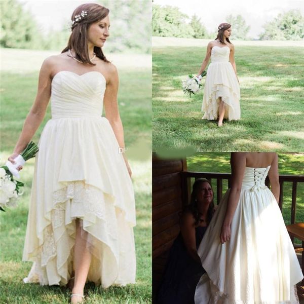 high low western wedding dresses 2019 sweetheart a line tiered skirt lace up back plus size bohemian beach bridal gowns, White
high low western wedding dresses 2019 sweetheart a line tiered skirt lace up back plus size bohemian beach bridal gowns, White
