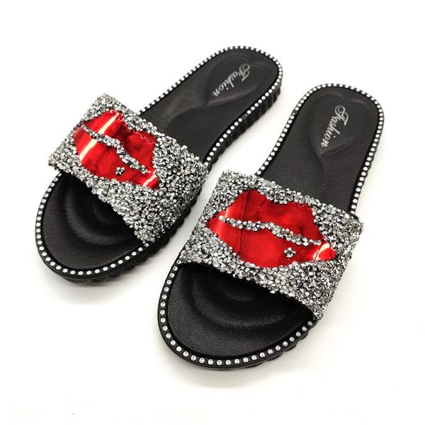 female red lips slides summer new rhinestone outdoor sandals fashion durable laides flip flops wholesale women's slippers 2020, Black
female red lips slides summer new rhinestone outdoor sandals fashion durable laides flip flops wholesale women's slippers 2020, Black