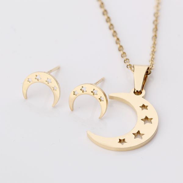 suqi simple women crescent moon star hollow out pendant stainless steel necklace choker collier studs earrings jewelry set gifts, Silver
suqi simple women crescent moon star hollow out pendant stainless steel necklace choker collier studs earrings jewelry set gifts, Silver