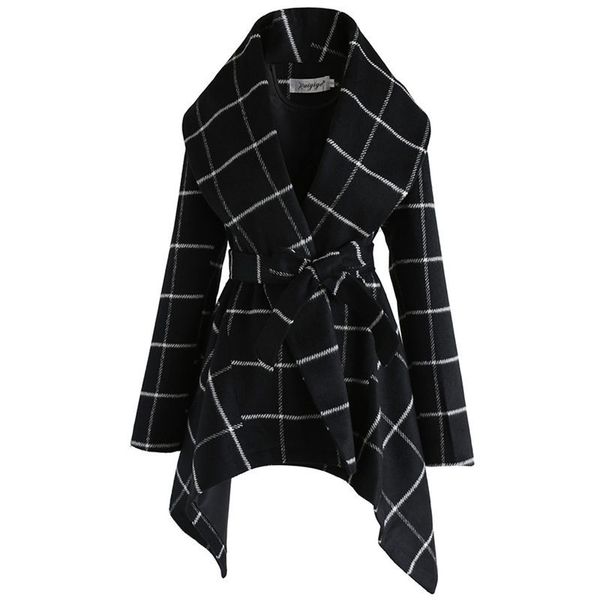plaid print womens wool coats lapel neck long sleeve womens loose belt outerwear fashion apparel, Black
plaid print womens wool coats lapel neck long sleeve womens loose belt outerwear fashion apparel, Black