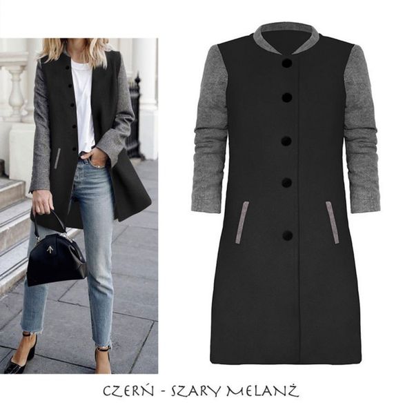 female winter new patchwork design wool coat women fashion trend single-breasted casual women's long coat, Black
female winter new patchwork design wool coat women fashion trend single-breasted casual women's long coat, Black
