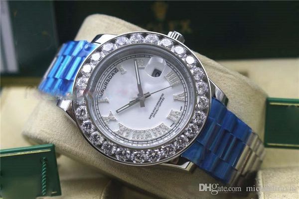 seller ii sapphire big diamond bezel stainless steel mechanical automatic 44mm day date mens watch white dial diamond wristwatches, Slivery;brown
seller ii sapphire big diamond bezel stainless steel mechanical automatic 44mm day date mens watch white dial diamond wristwatches, Slivery;brown
