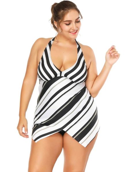 women's two piece tankini set plus size swindress halter swimsuit strips swimwear with boyshort bikini set beachwear w9108, White;black
women's two piece tankini set plus size swindress halter swimsuit strips swimwear with boyshort bikini set beachwear w9108, White;black