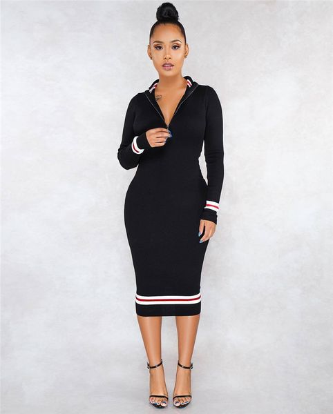 spring womens striped casual dresses solid zip stand collar ladies bodycon dresses skinny female sheath dresses, Black;gray
spring womens striped casual dresses solid zip stand collar ladies bodycon dresses skinny female sheath dresses, Black;gray
