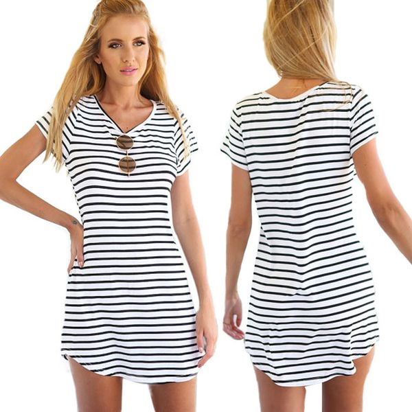 new women crew neck short sleeve striped loose t-shirt mini dress short sleeve striped loose women' beach dress, Blue;gray
new women crew neck short sleeve striped loose t-shirt mini dress short sleeve striped loose women' beach dress, Blue;gray