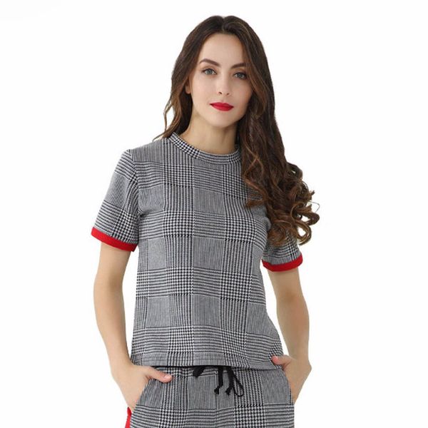 blouse women designer women elegant plaid houndstooth short sleeve o neck blouse vintage fashion casual chic blusas dt1312, White
blouse women designer women elegant plaid houndstooth short sleeve o neck blouse vintage fashion casual chic blusas dt1312, White