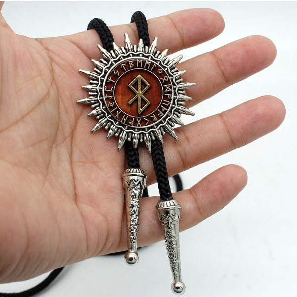 

bolo-0013 new arrival viking peace rune in runic circle cowboy bolo tie steampunk pendant jewelry glass cabochon neck tie, Golden;silver