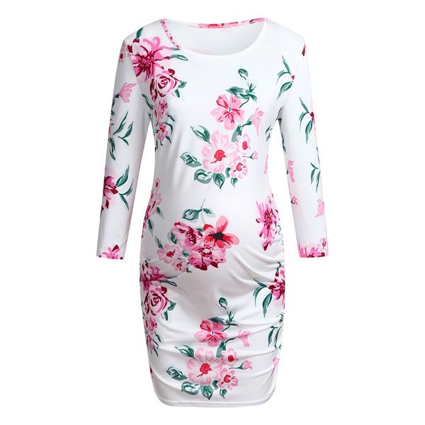 pregnant mother long sleeve sundress new maternity pgraphy women clothes breastfeeding dress floral clothing nursing jly25, White