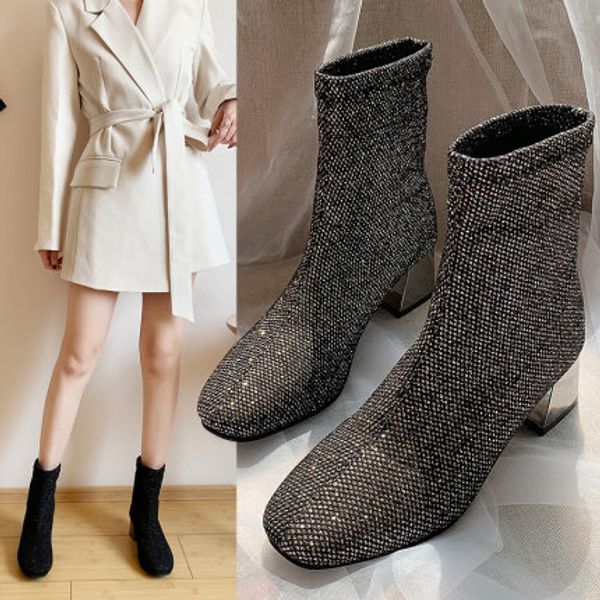 boots 2021 spring and autumn elastic sequins fashion thick with wild women's short, Black
boots 2021 spring and autumn elastic sequins fashion thick with wild women's short, Black