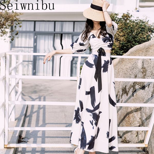 2019 designer runway ink painting print 2 piece set summer women v neck lace-up crop high waist maxi long skirt suit, White
2019 designer runway ink painting print 2 piece set summer women v neck lace-up crop high waist maxi long skirt suit, White