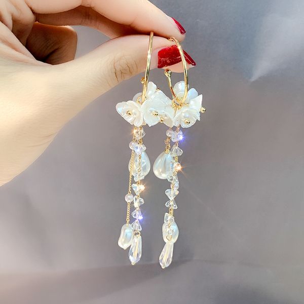 2019 new korean fashion long-style asymmetric earrings flower simulation pearl tassels eardrop personality earrings for women, Silver
2019 new korean fashion long-style asymmetric earrings flower simulation pearl tassels eardrop personality earrings for women, Silver
