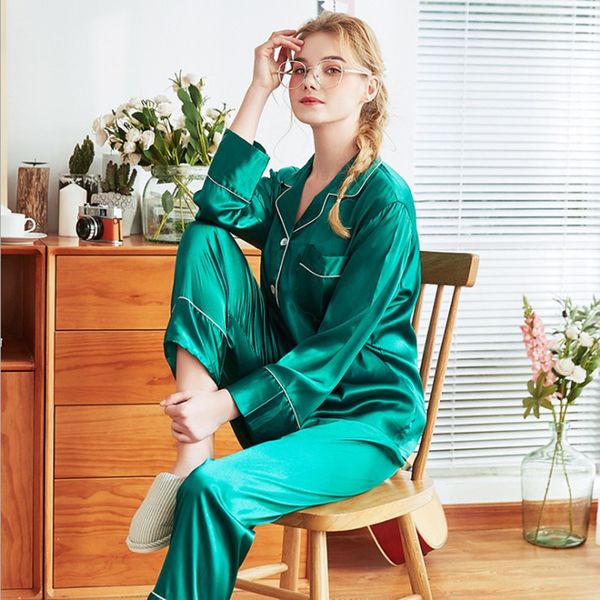 yt- 094 women comfortable pyjamas plus size long sleeve casual homewear silk two pieces set green nightwear, Blue;gray
yt- 094 women comfortable pyjamas plus size long sleeve casual homewear silk two pieces set green nightwear, Blue;gray
