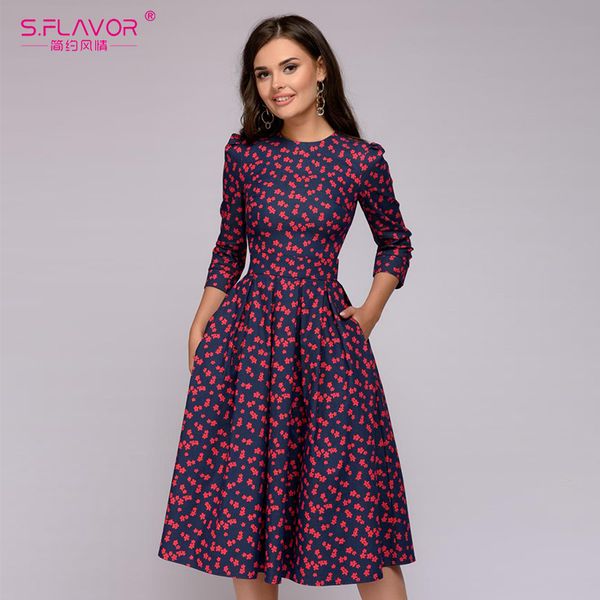 s.flavor women elegant a-line midi dress vintage printing party vestidos three quarter sleeve women slim autumn spring dress, Black;gray
s.flavor women elegant a-line midi dress vintage printing party vestidos three quarter sleeve women slim autumn spring dress, Black;gray