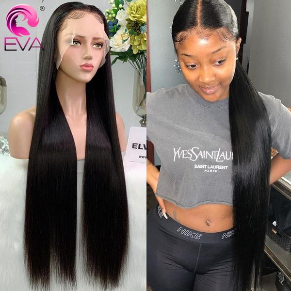 

eva 250% density long wig 32 inch straight 13x6 lace front human hair wigs pre plucked with baby hair brazilian remy frontal wig, Black;brown