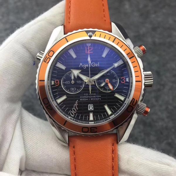 classic new men chronograph japan quartz 300m watch sport date chronometer 007 sapphire black blue orange leather watches, Slivery;brown
classic new men chronograph japan quartz 300m watch sport date chronometer 007 sapphire black blue orange leather watches, Slivery;brown