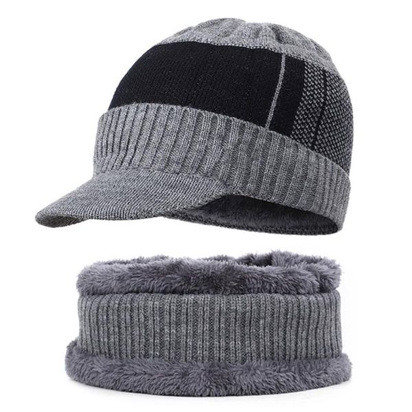 men winter warm hat knit visor fleece lined cap soft breathable with scarf loops set thj99, Black
men winter warm hat knit visor fleece lined cap soft breathable with scarf loops set thj99, Black