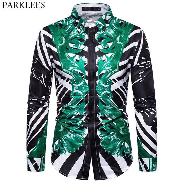 men's casual shirts floral striped tuxedo shirt men 2021 baroque style mens dress social club male streetwear, White;black
men's casual shirts floral striped tuxedo shirt men 2021 baroque style mens dress social club male streetwear, White;black
