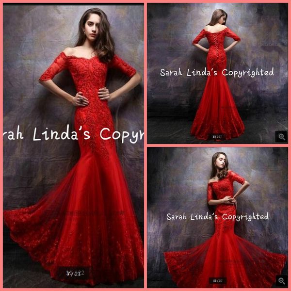 new design 2019 mermaid red lace appliques evening dress off the shoulder half sleeve evening gowns beaded corset prom party evening dress, Black;red
new design 2019 mermaid red lace appliques evening dress off the shoulder half sleeve evening gowns beaded corset prom party evening dress, Black;red