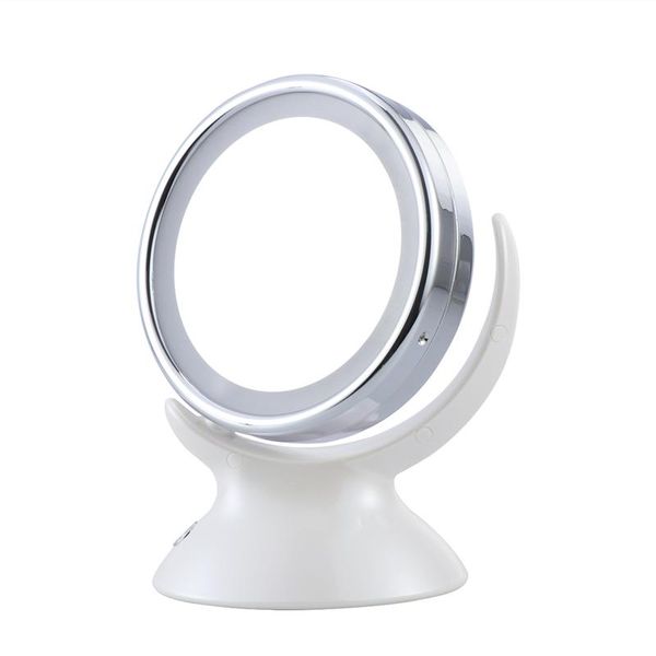 360 Degree 5x Magnifying Led Light Cosmetic Mirror Rotary Round Double Side Makeup Table Mirror (white)