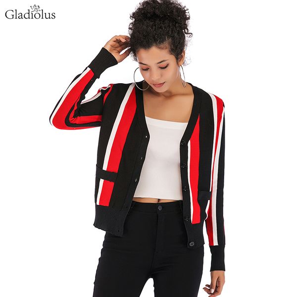 gladiolus 2018 autumn winter knitted sweater women long sleeve v-neck singer breasted pocket striped cardigan women sweater, White;black
gladiolus 2018 autumn winter knitted sweater women long sleeve v-neck singer breasted pocket striped cardigan women sweater, White;black