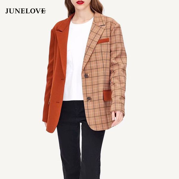 junelove women long sleeve patchwork blazers vintage plaid female loose blazers casual street wear lady single breasted outwears, White;black
junelove women long sleeve patchwork blazers vintage plaid female loose blazers casual street wear lady single breasted outwears, White;black
