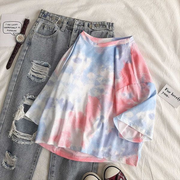 loose short short-sleeved tie-dyed female student clothing t-shirt student clothing clothes harajuku style half-sleeved t-shirt ins clothes, White
loose short short-sleeved tie-dyed female student clothing t-shirt student clothing clothes harajuku style half-sleeved t-shirt ins clothes, White