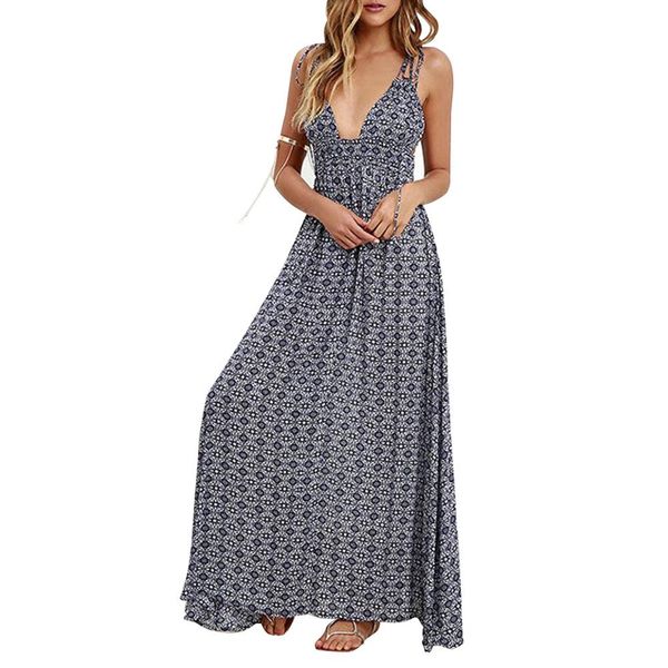 women summer beach dress ladies boho sling maxi long dresses neck strap v neck backless dress, Black;gray
women summer beach dress ladies boho sling maxi long dresses neck strap v neck backless dress, Black;gray