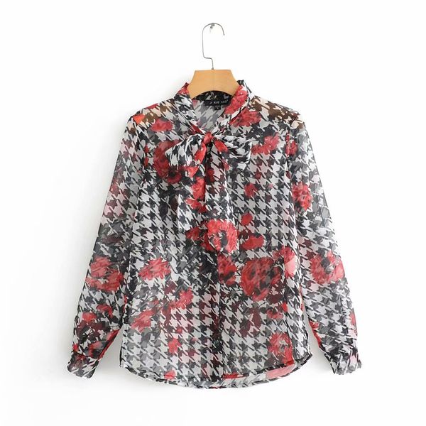 women vintage flower print houndstooth casual smock blouse autumn ladies bow tied shirts chic femininas kimono blusa ls4386, White
women vintage flower print houndstooth casual smock blouse autumn ladies bow tied shirts chic femininas kimono blusa ls4386, White